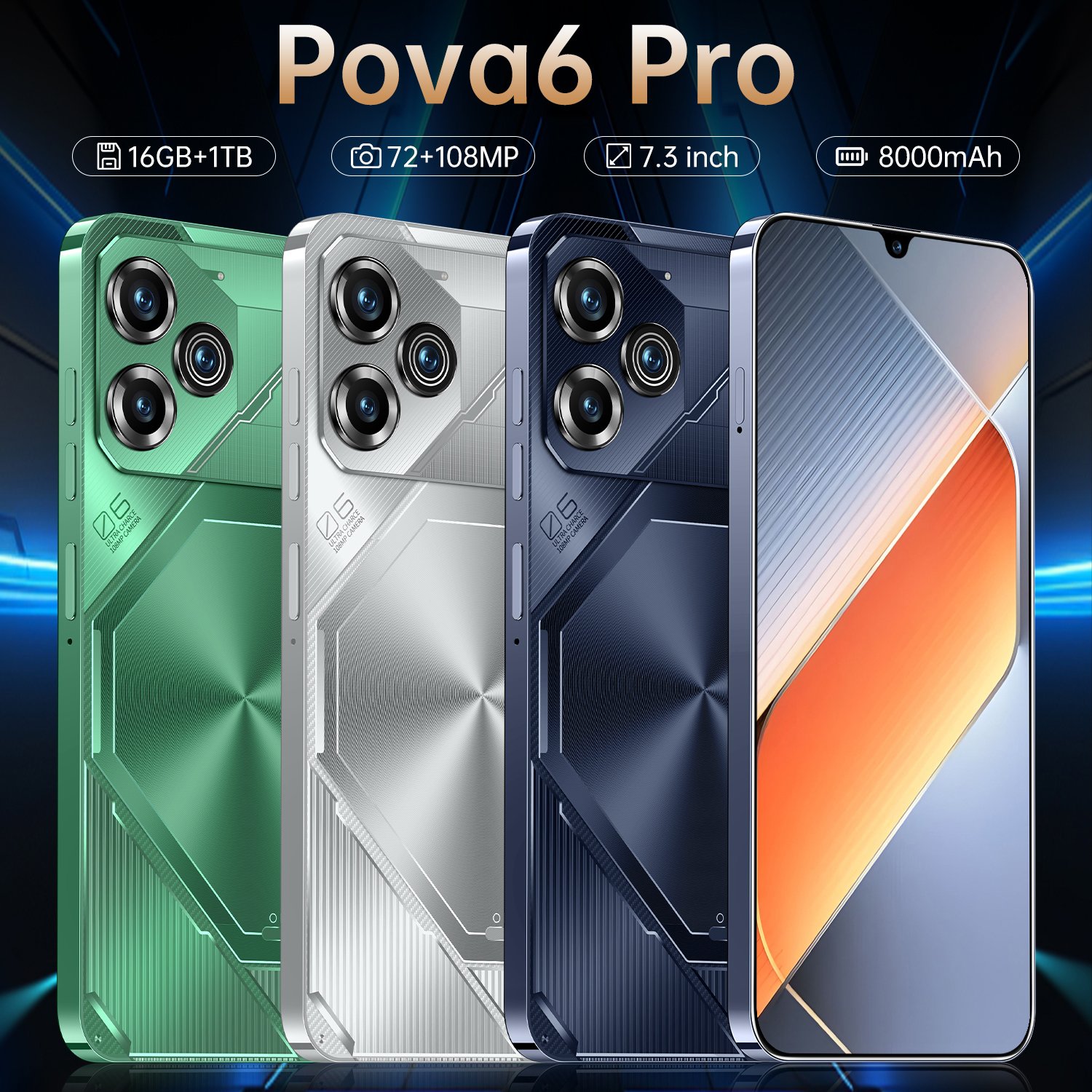 2024 Original Tecono Pova 6 pro Android 7.3 Inch Gaming Phone Styles Support 5G Smartphone mobile AI cellphones